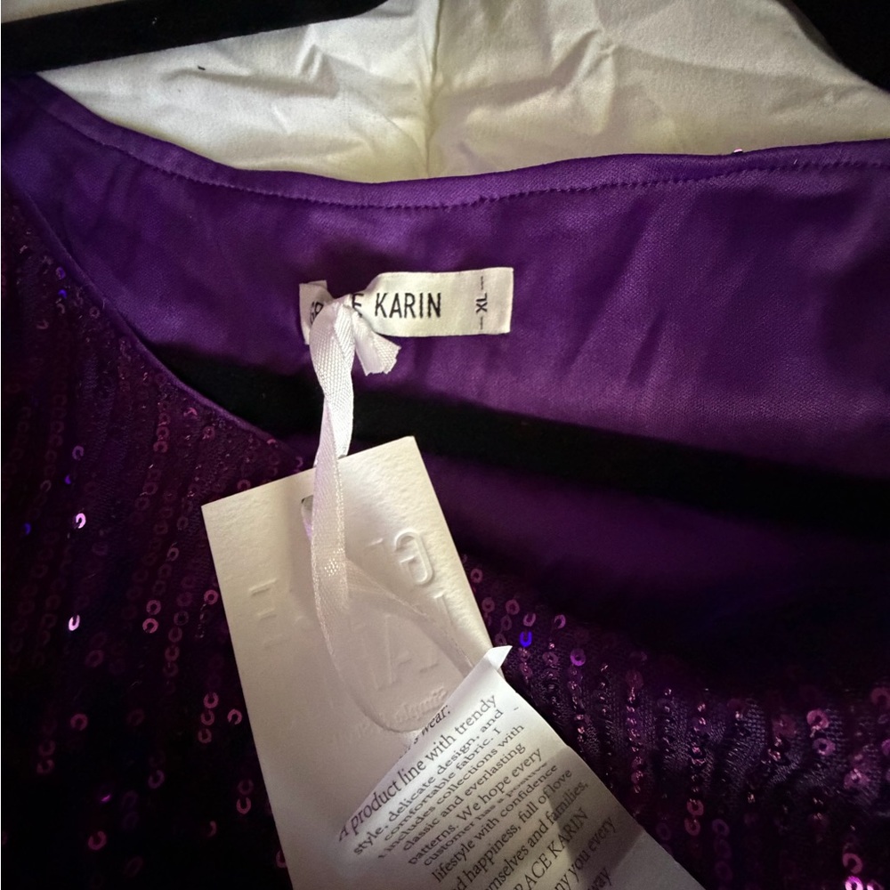 Grace Karin Purple Sequin Cowl Neck Blouse - Picture 7 of 10